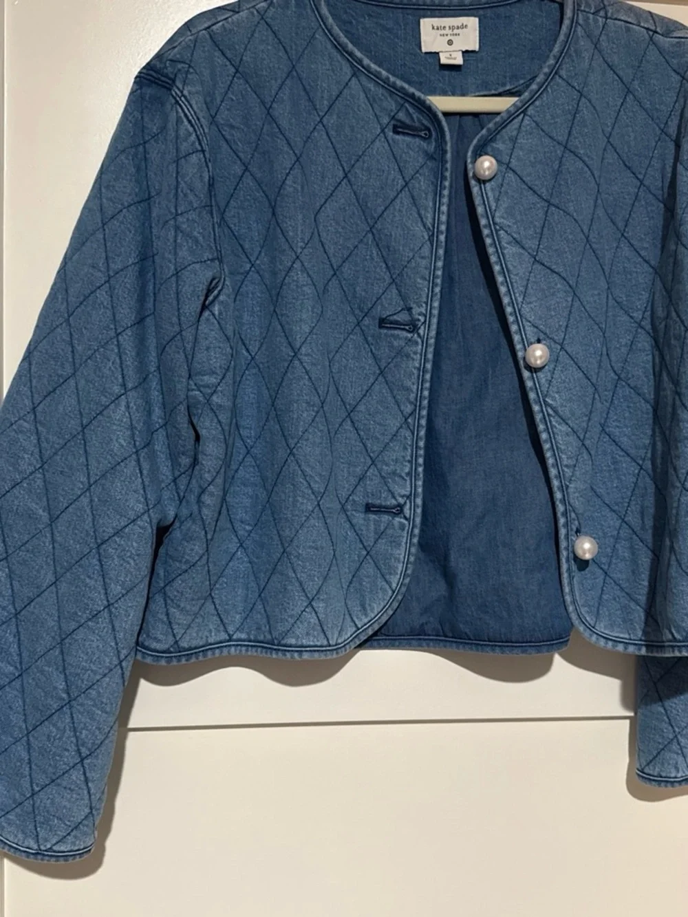 kate spade Quilted Denim Pearl-Button Jacket - Blue